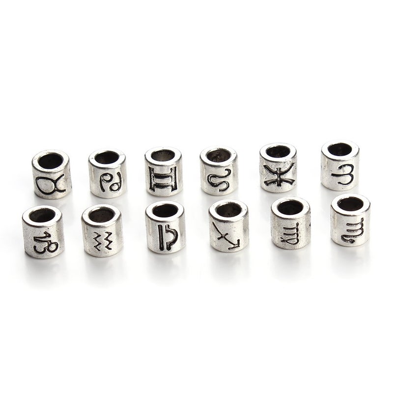 Linsoir beads 60 Pcs Antique Silver Tone Zodiac Beads Charm 4mm Hole Horoscope Beads Fit European Bracelet - Image 2